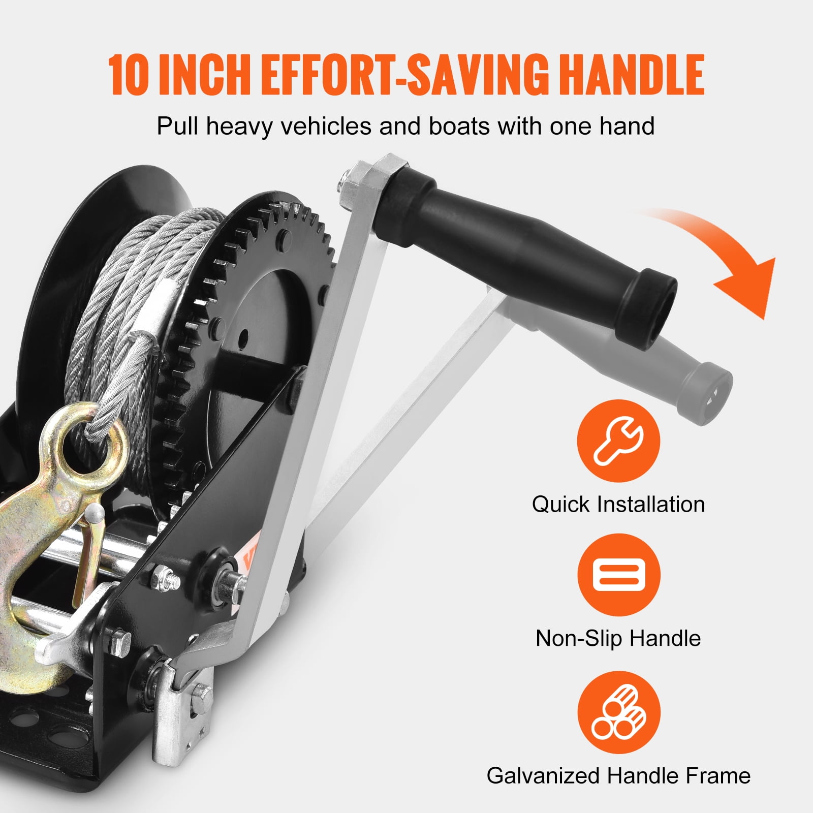 VEVOR Hand Winch, 3500 lbs Pulling Capacity,Boat Trailer Winch Heavy Duty Rope Crank with 33 ft Steel Wire Cable and Two-Way Ratchet,Manual Operated Hand Crank Winch for Trailer, Boat or ATV Towing