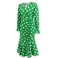 thumbnail image 6 of Women's Elegant Polka Dots Dress Long Sleeve Wrap V Neck Ruched Ruffle Hem Mermaid Pencil Midi Dresses, 6 of 7