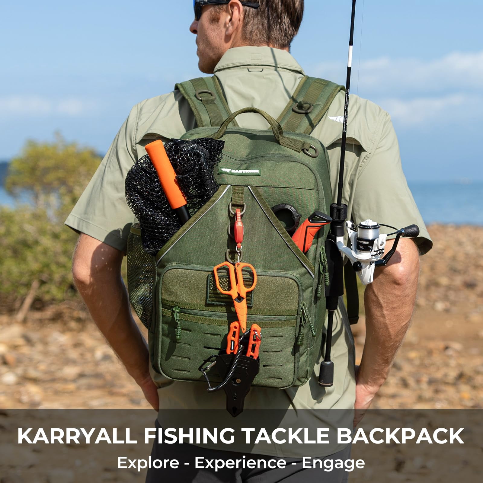 Karryall Fishing Tackle Backpack With Rod Holder 4 Boxes 40/26l Bag Storage Gear And Equipment