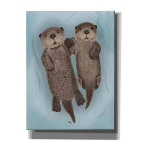 Epic Graffiti 'Otters Holding Hands' by Fab Funky Canvas Wall Art, 12"x16"