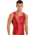 thumbnail image 2 of ZDHoor Mens Glossy Smooth Tank Top Stretchy Sleeveless Gym Workout Vest Tops Red L, 2 of 7