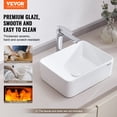 thumbnail image 5 of VEVOR Rectangle Vessel Sink, 16" x 12" Bathroom Vessel Sink Countertop, White Ceramic Bathroom Sinks Above Counter, Modern Style, Bright and Elegant, Well-Packaged for Bathroom, Hotel, Toilet, RV, 5 of 9