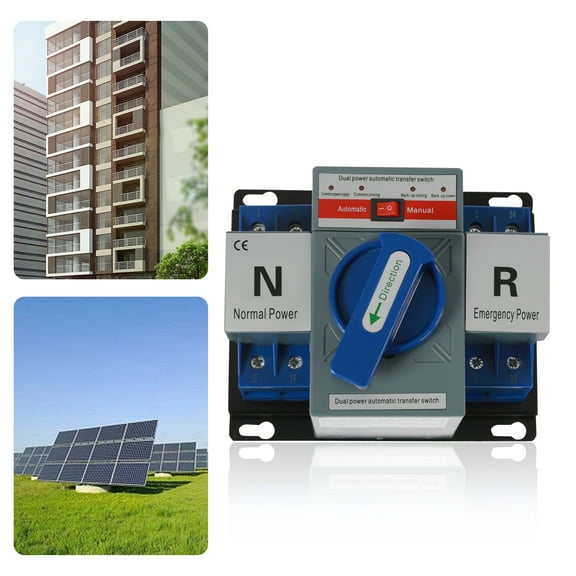 Dual Power Automatic Transfer Switch 110V 63A 2P, Self-Cast Conversion, Safety Guard (Overheat/Short Circuit), 4 Indicator Lights, Compact 5.91x5.31in, for Hotels/Schools