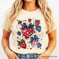 thumbnail image 5 of Patriotic Boho Strawberries Bouquet T-Shirt, 4th of July Festive Patch Tee, 5 of 6