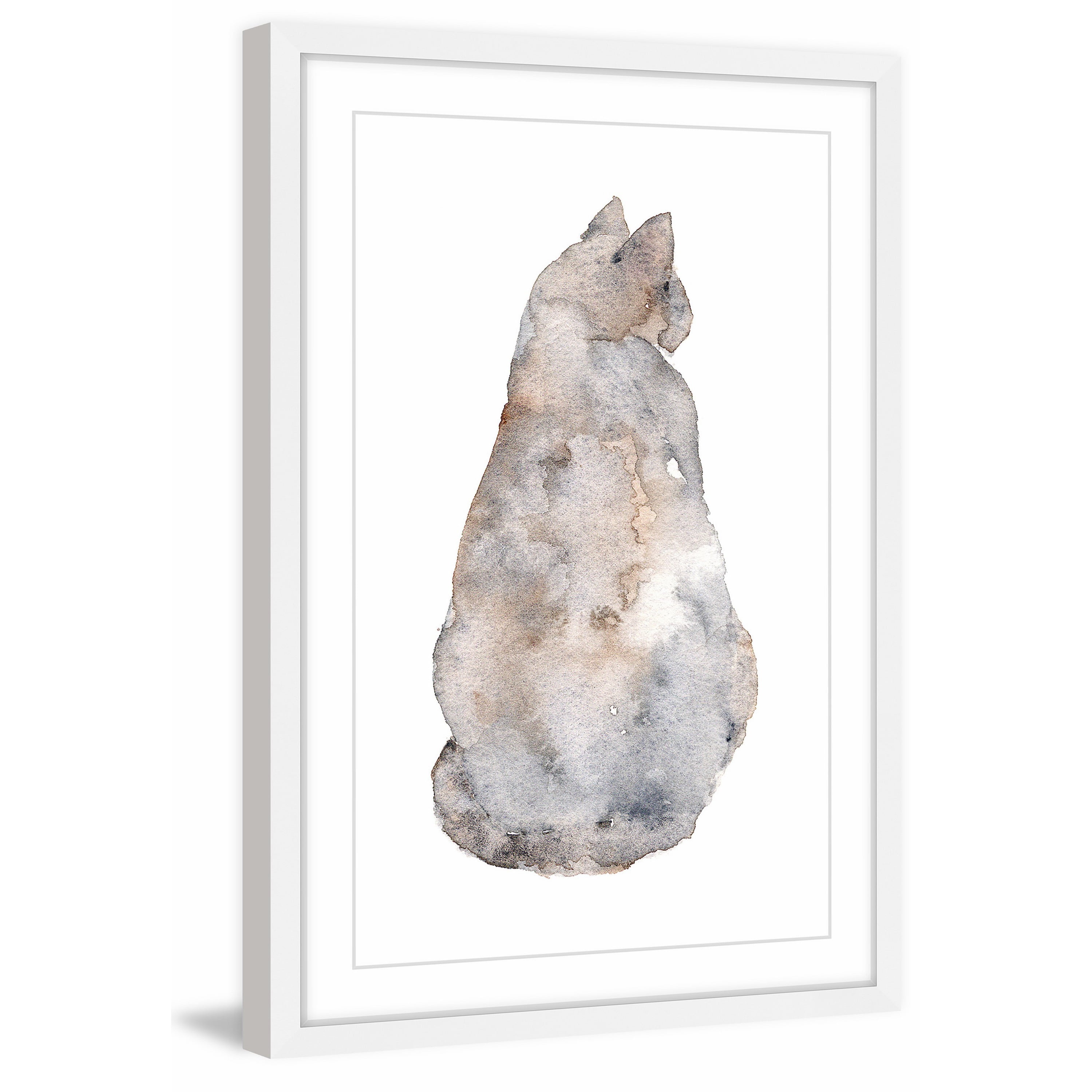 Marmont Hill "Grey Brown Cat" by Thimble Sparrow Framed Painting Print
