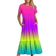 thumbnail image 6 of Penkiiy Women's Summer Casual Short Sleeve Crewneck Gradient Print Swing Dress Flowy Tiered Maxi Beach Dress with Pockets S Multicolor, 6 of 7