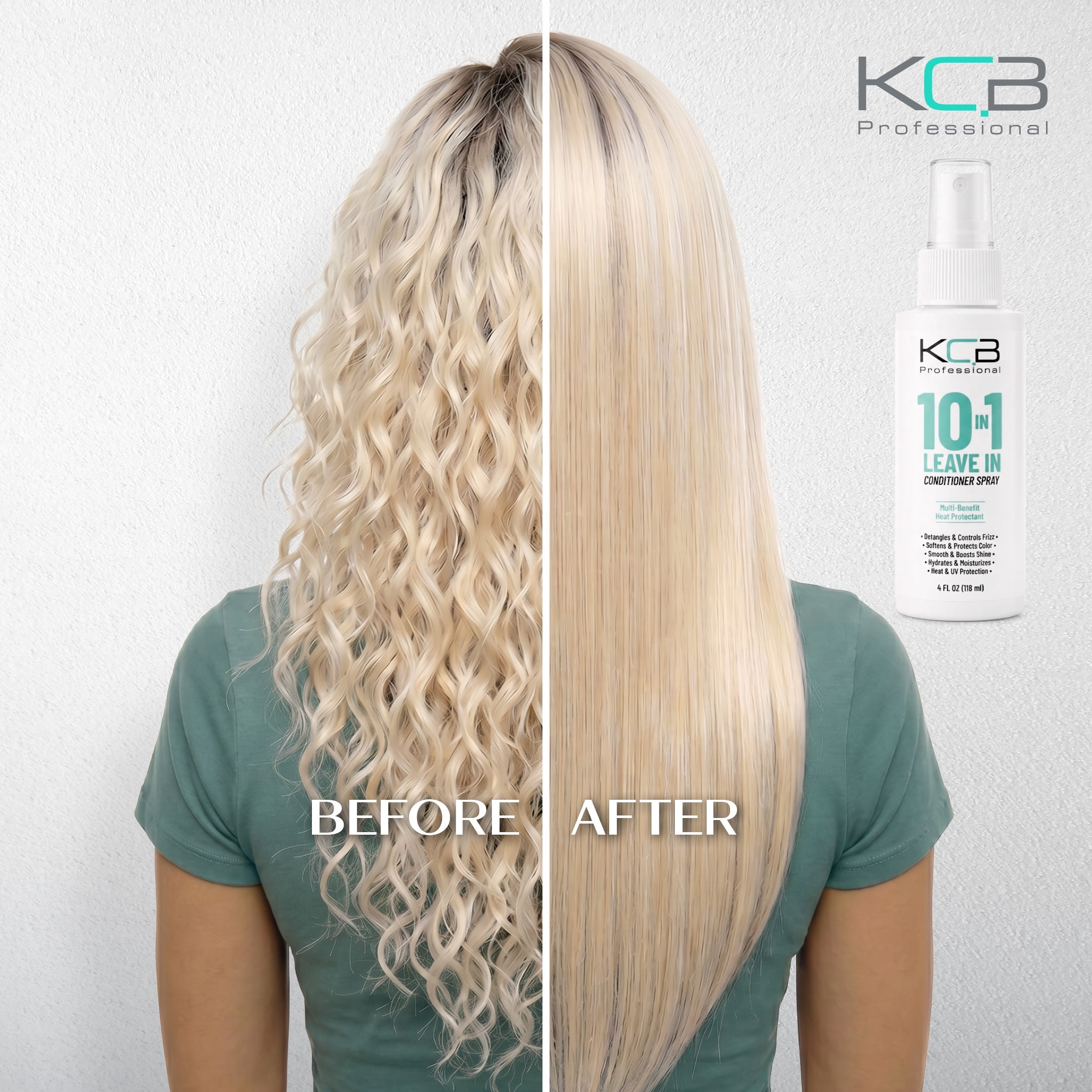 KCB Professional 10 in 1 Leave-in Conditioner Spray, Heat Protectant that Smooths, Conditions, Detangles, Strengthens, and Reduces Frizz, All Hair Types, 4 Fl Oz