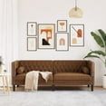 thumbnail image 3 of vidaXL Chesterfield Sofa with Bolsters 3-Seater Brown Faux Suede Leather, 3 of 9