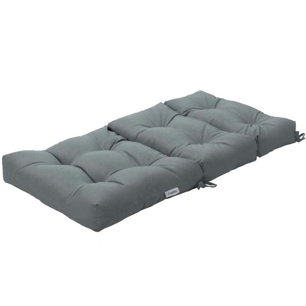 Spaco 22 x 44 Inch Tufted Outdoor Patio Chair Seating Pad, Three-Folding Back Chair Cushion with Four Attached String Ties, 5" Thick Padded Chair Cushion for Outdoor, Gray