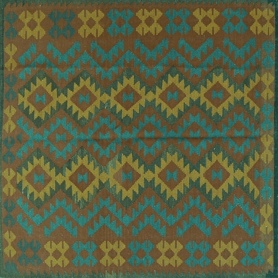 Ahgly Company Indoor Square Southwestern Turquoise Blue Country Area Rugs, 3' Square