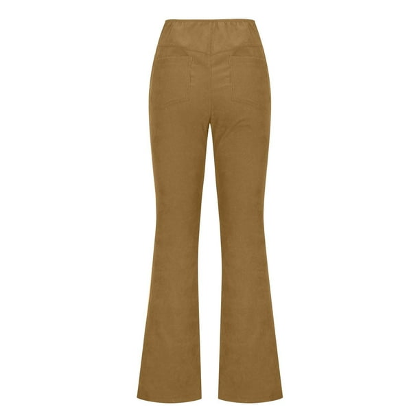 Womens Corduroy Pants Solid Color High Waist Stretchy Elastic Waist Flare  Pants Fall Bell Bottom Trousers for Women