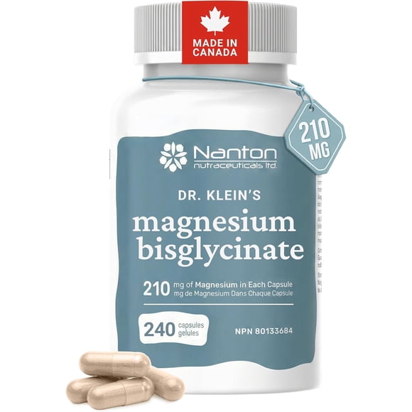 Magnesium Bisglycinate Supplement 210mg – High Absorption Magnesium Bis-glycinate for Bone & Muscle Function, Metabolism, Energy, & Hydration - Gentle on the Stomach, Made in Canada, 240 Capsules