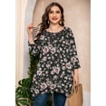 thumbnail image 3 of SHOWMALL Plus Size Clothes for Women 3/4 Sleeve Blouse Swing Tunic Black Pink 1X Clothing Lace Crewneck Maternity Loose Fitting Top&nbsp;, 3 of 7