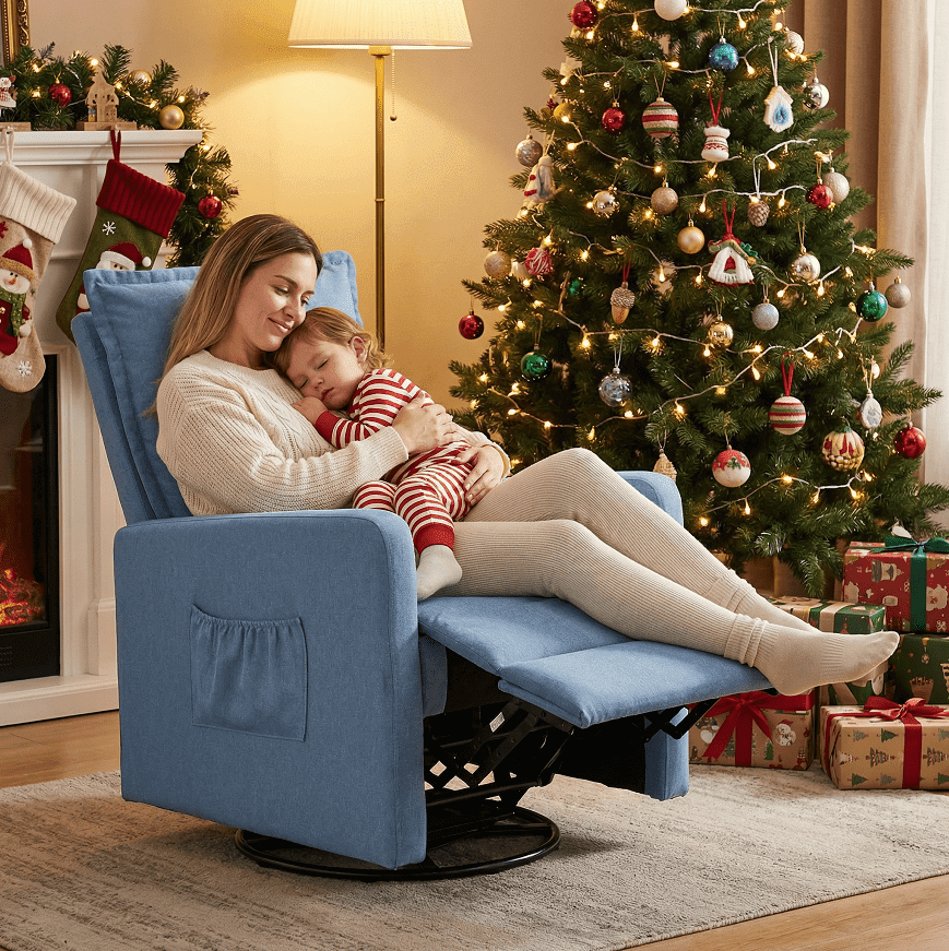 Techmilly Upholstered Glider Recliner Rocking Chair and Nursery Recliner for Nursery and Living Room, Bedroom, Linen Blue