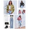thumbnail image 3 of Women's Contrast-Color Stand Collar Faux Leather Cropped Moto Jacket - Pink, Long Sleeve, Zip-Up, S-XXL, Spring and Autumn, 3 of 9