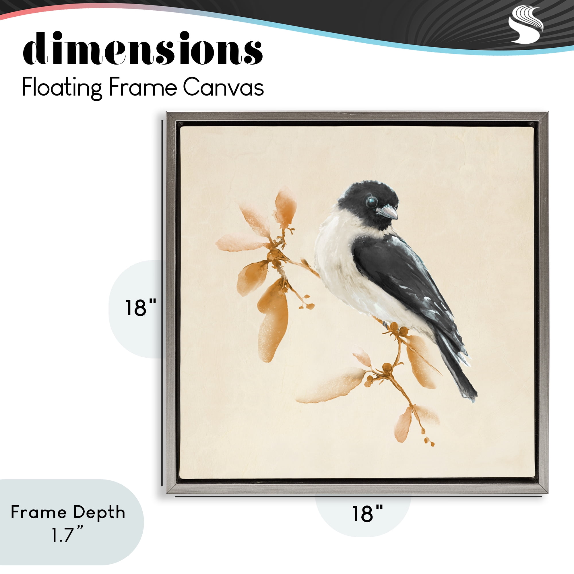 Stupell Industries Subtle Watercolor Chickadee Gray Framed Floater Canvas Wall Art, design by Diannart
