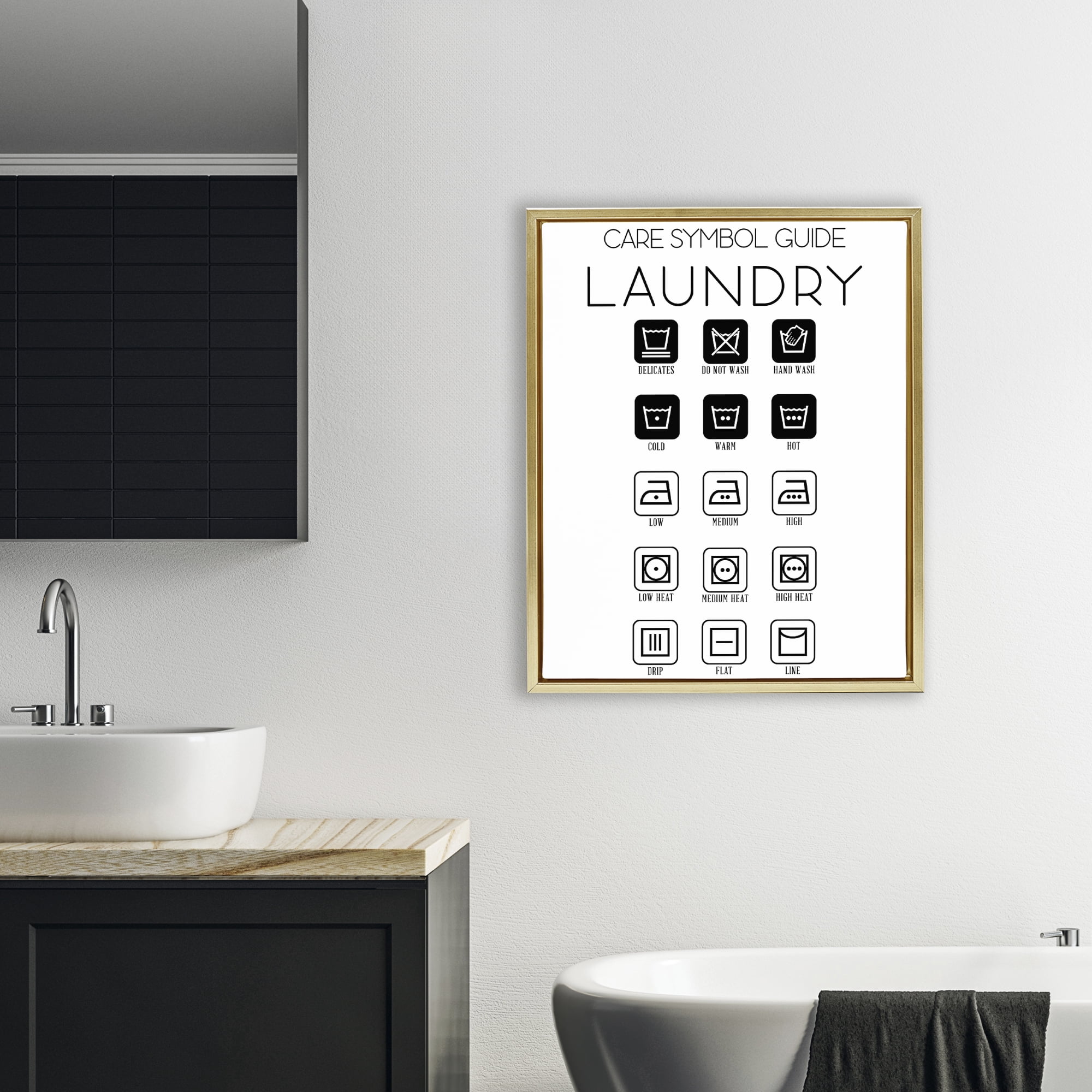 Stupell Industries Laundry Care Symbol Guide Gold Framed Floater Canvas Wall Art, design by SD Graphics Studio