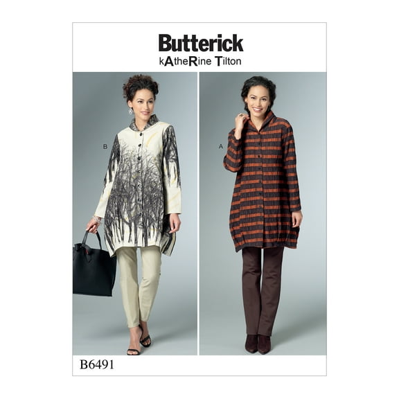 Butterick Pattern Misses' Loose Shirts With Stand Collar, Shaped Hem And Tucks-Xs-S-M