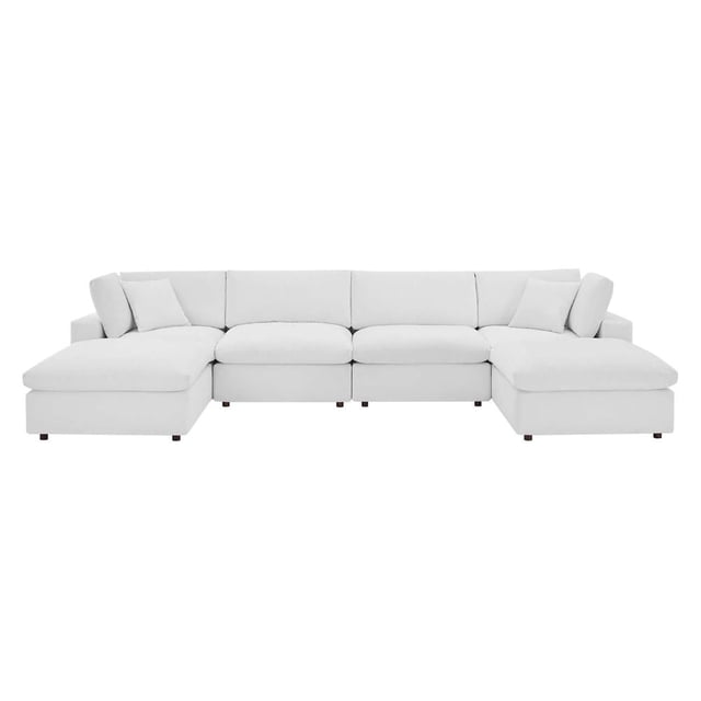 Modway Commix Sectionnel 6 Pcs Surrempli en Velours de Performance Garni de Duvet, Blanc