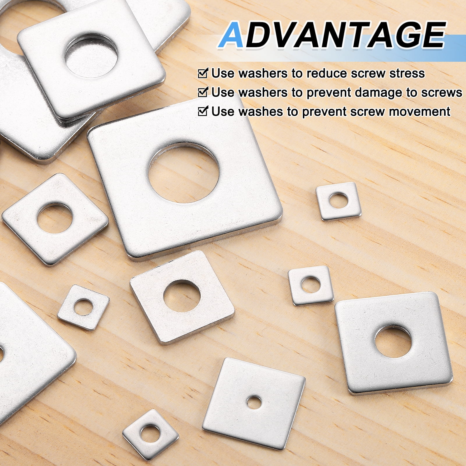 20Pcs 1-3/16" Square Plate Washer for 3/8" Bolt, 304 Stainless Steel Flat Bearing Plate (0.12" Thick)