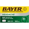 Bayer Headache Aspirin, 500mg Coated Tablets with Caffeine, 100 Count