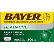 Bayer Headache Aspirin, 500mg Coated Tablets with Caffeine, 100 Count