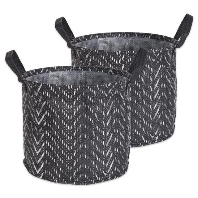 Design Imports CAMZ38370 Bac de Rangement Rond en Papier Tissé Revêtu de Pe 13.75 x 13.75 x 12 Po Chevron Tribal, Noir & Blanc - Grand - Ensemble de 2