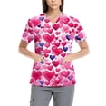 thumbnail image 2 of Womens Valentine Day Scrubs V Neck Short Sleeve Plus Size Nursing Top Love Heart Print Cute Medical Workwear with Pockets Pink S, 2 of 5