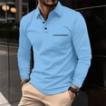 thumbnail image 3 of IAJDKMEK Men's Long Sleeve V Neck Shirt - Button Down Casual Tops with Pocket, Classic Solid Shirts for Work and Everyday,Blue S, 3 of 5