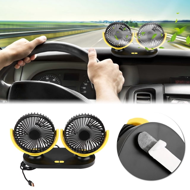 Car Fan, USB Dual Head Car Fan Portable Air Conditioner Auto Cooler Ventilation 12V