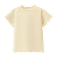 thumbnail image 3 of Feancey Toddler Girls Summer Tops Ribbed Knit Casual Kids T Shirts Ruffle Short Sleeve Crewneck Cute Tees Solid Color Tshirt Beige 12 Months, 3 of 9