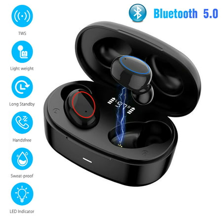 Black Friday Deals Clearence! Wireless Earbuds, Bluetooth Headphones with Charging Case Bass Sounds IPX7 Waterproof Sports Headphones with Mic Touch Control 24H Playtime - Black