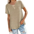 thumbnail image 1 of Avamo Women Basic V Neck Short Sleeve T Shirts Summer Casual Tops Loose Pullover Tee Ladies Fashion Button Henley Shirts Tunic Blouses, 1 of 2