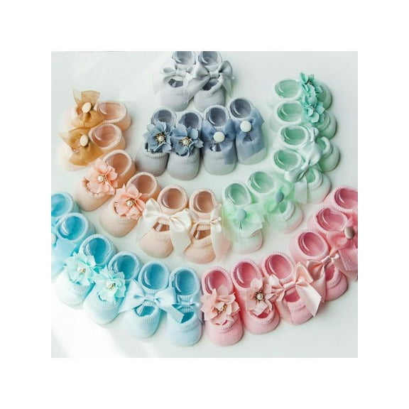 Topumt 3pair Newborn Baby Girl Toddler Lace Frilly Bow Ankle Anti Slip Socks 0-3T