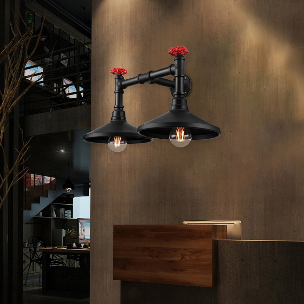 Litfad Industrial 2-Light Vanity Lighting Metal Water Pipe Steampunk Wall Lamp Sconce Light Fixture for Parlor