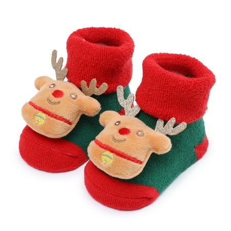 

BULLPIANO Christmas 3D Cartoon Anti-Slip Baby Booties Socks Infants Newborn Winter Warm Floor Slippers Socks Size 0-12 Months