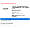 thumbnail image 2 of Left Driver Side Headlight Assembly - Compatible with 2002 - 2003 Mitsubishi Galant, 2 of 2