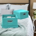 thumbnail image 3 of Household Essentials Storage Boxes with Lids, 2 Piece Set with Durable Grommet Handles, PP Non-Woven Fabric with Strong Chipboard Siding, Foldable and Stackable, Easily Accessible, Versatile, Aqua, 3 of 6