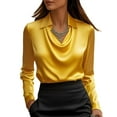 thumbnail image 3 of Women's Satin Cowl Neck Long Sleeve Blouse Elegant Silky Formal Office Top for Work, Business Yellow S, 3 of 6
