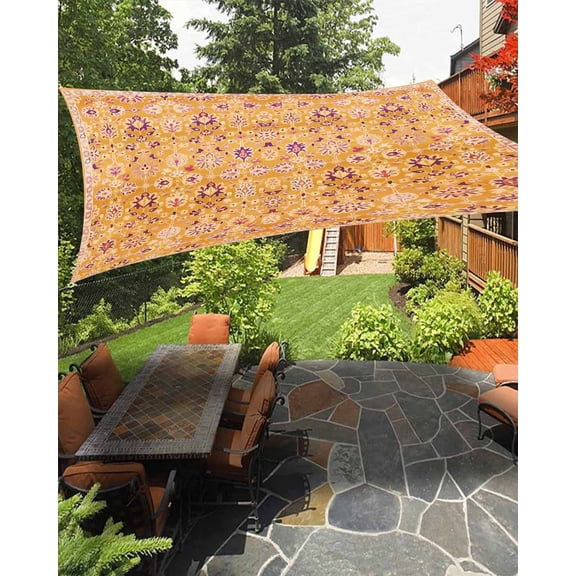 Sun Shade Sail 8'x10' Yellow Boho Rectangle Sun Shade Sails Canopy Waterproof Bohemian Southwest Ethnic Style Outdoor Sunshades Sand UV Block Cover Shades Cloth for Patio Backyard Garden Deck Porch