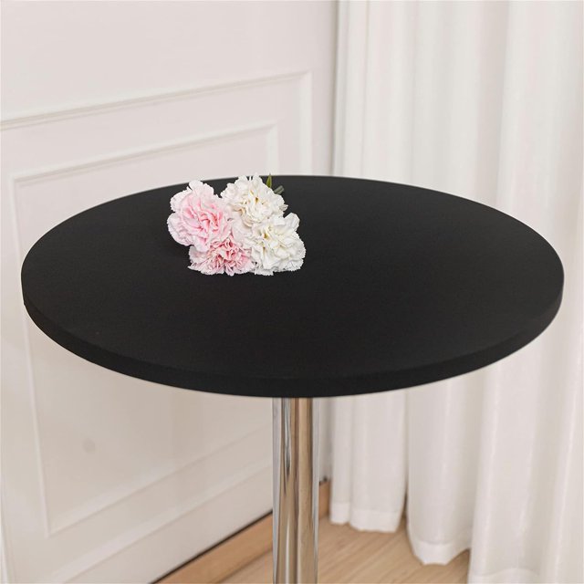 ORUYROP Lot de 2 Capuchon de Table Ronde Cocktail Spandex Ajusté Extensible Nappe Cocktail Serrée Élastique pour Mariages Banquets Événements Fêtes Restaurants (Taille : 200cm, Couleur : Noir)