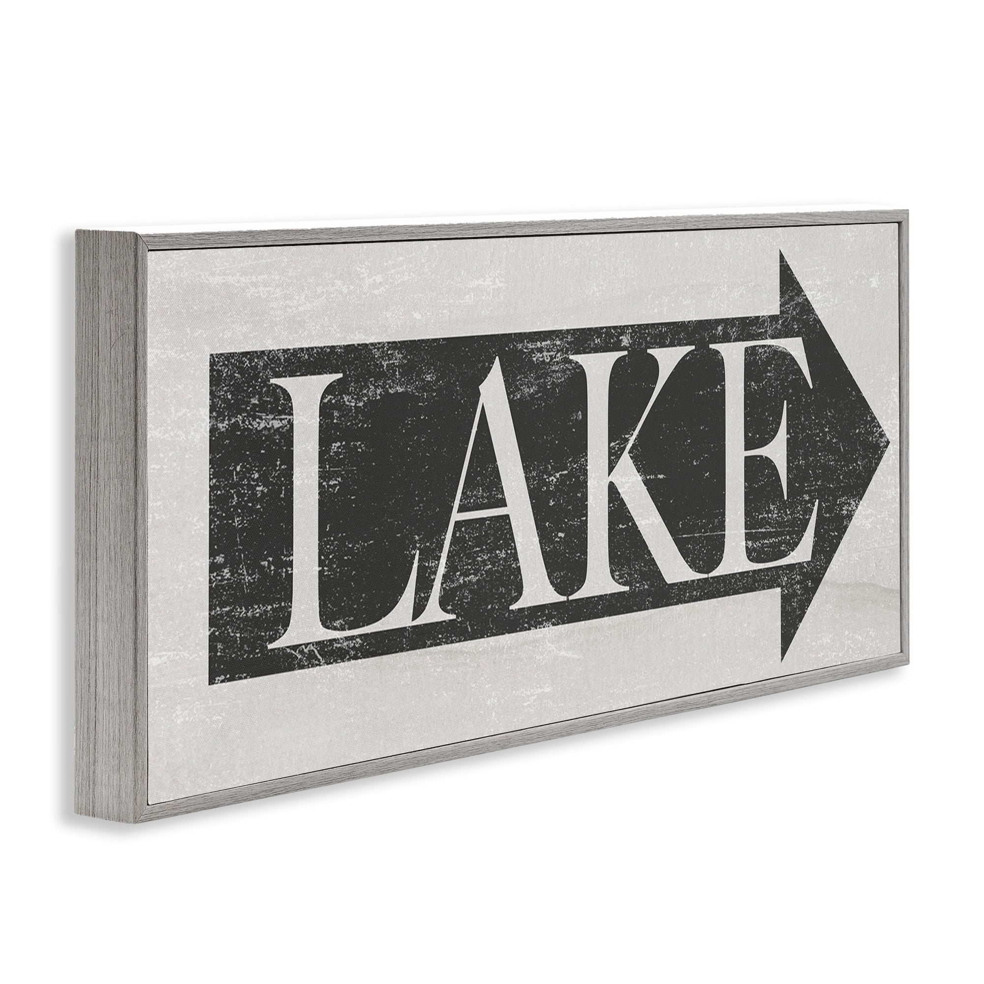 Stupell Industries Lake Arrow Sign Grey and White Distressed, 13 x 30,Design by Daphne Polselli