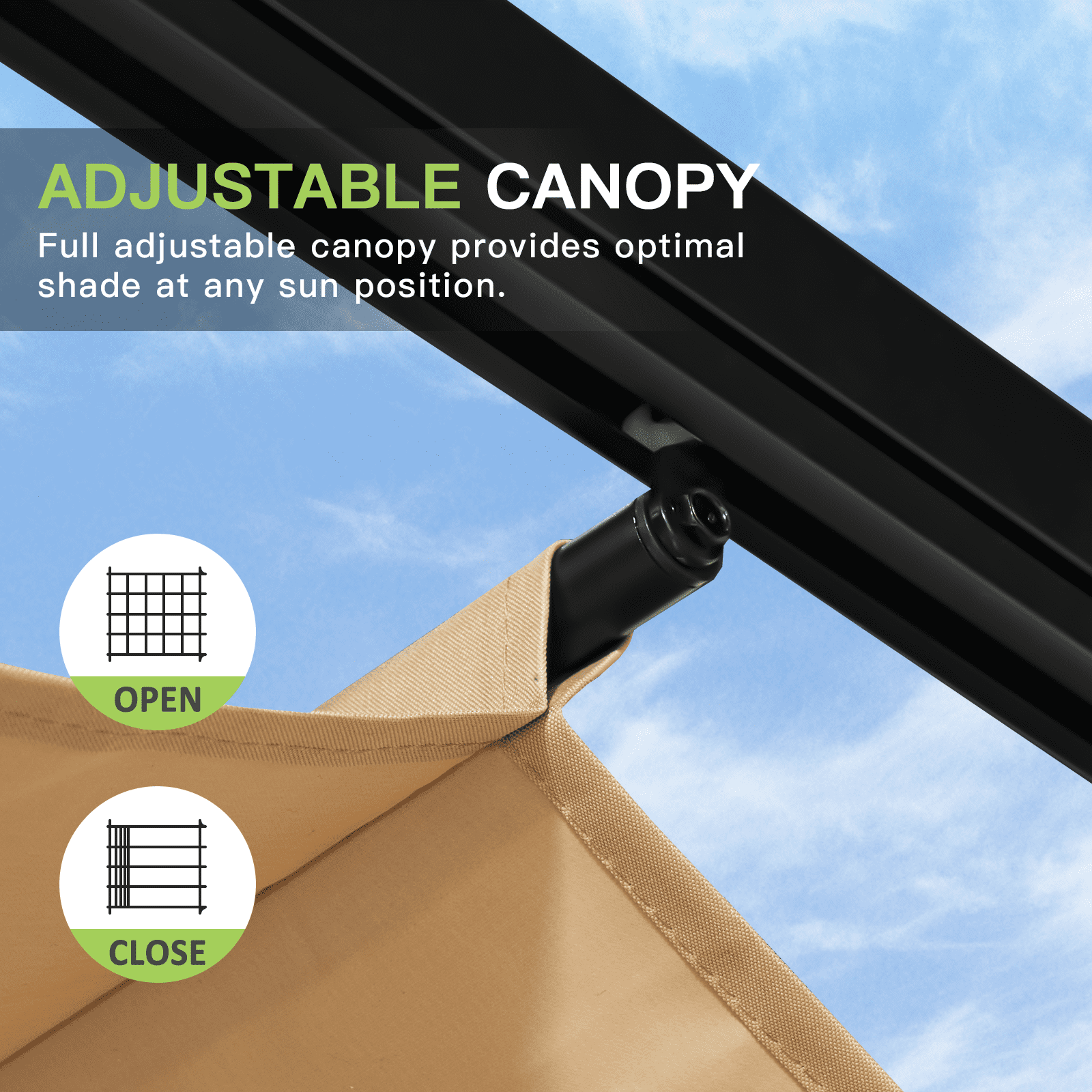 Dateyes 10'x12' Outdoor Retractable Pergola, with Sun-Proof Canopy, Patio Metal Pergolas Gazebos for Backyards, Gardens, Patios, Beige