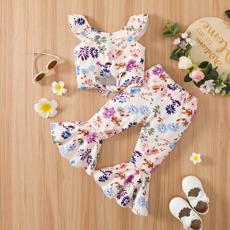 

Hunpta Toddler Girls Sleeveless Floral Prints Vest Tops Flare Pants Outfits