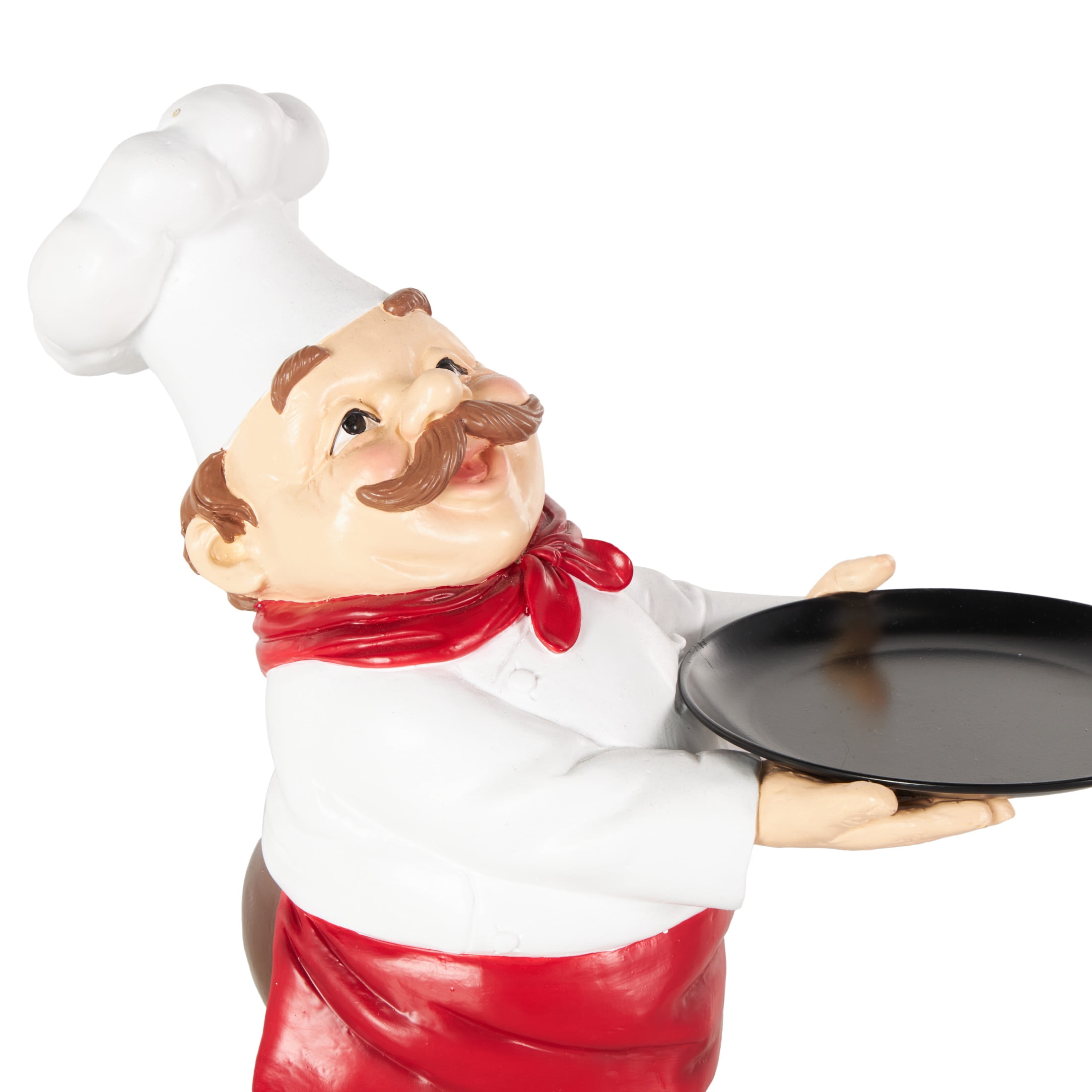 12" x 12" White Polystone Kitchen Decorative Figurine Chef Sculpture with Black Tray, by DecMode