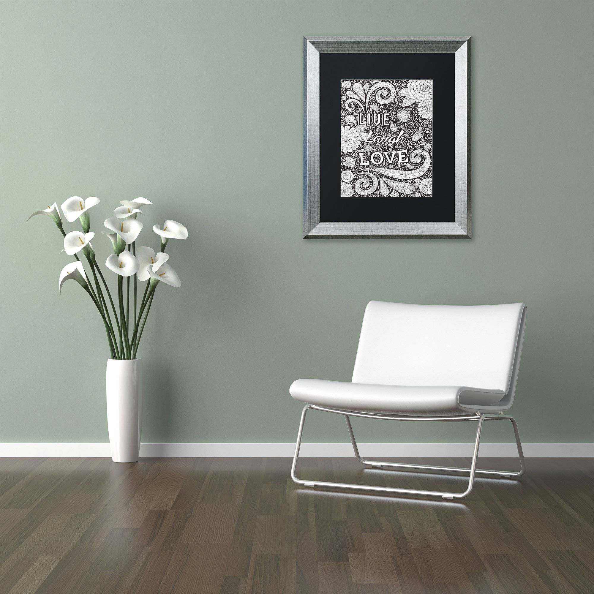 Trademark Fine Art "Live Laugh Love Black" Canvas Art by Hello Angel, Black Matte, Silver Frame