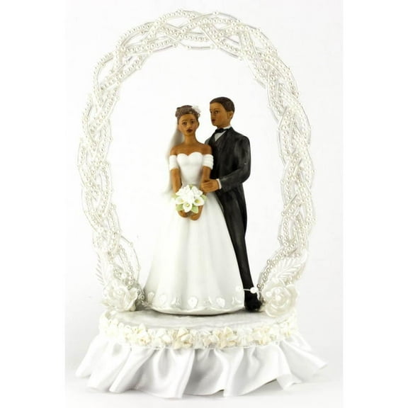 African American Pearl Elegance Arch Bride and Groom Cake Topper