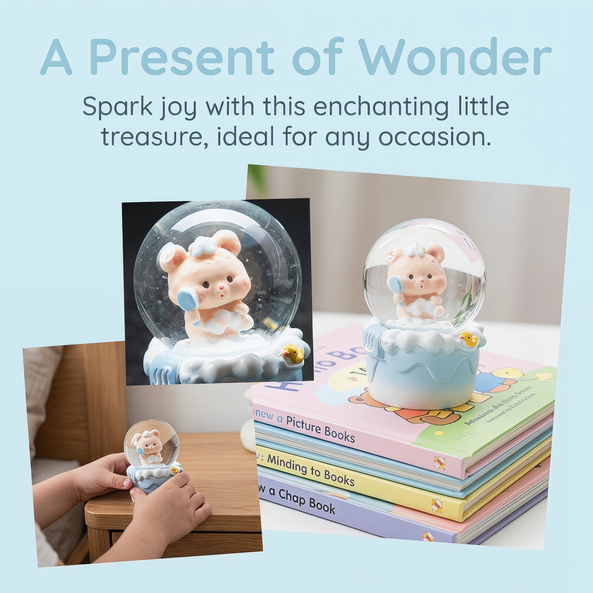 Unique Bargains Cartoon Light Up Crystal Ball Mini Resin Snow Globe LED Sphere Blue
