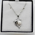 thumbnail image 6 of Uloveido Cute White Dolphin Pendant Necklace for Women Silver Color Created Pearl Necklace for Mom Girlfriend Birthday Jewelry Gift N1076, 6 of 7