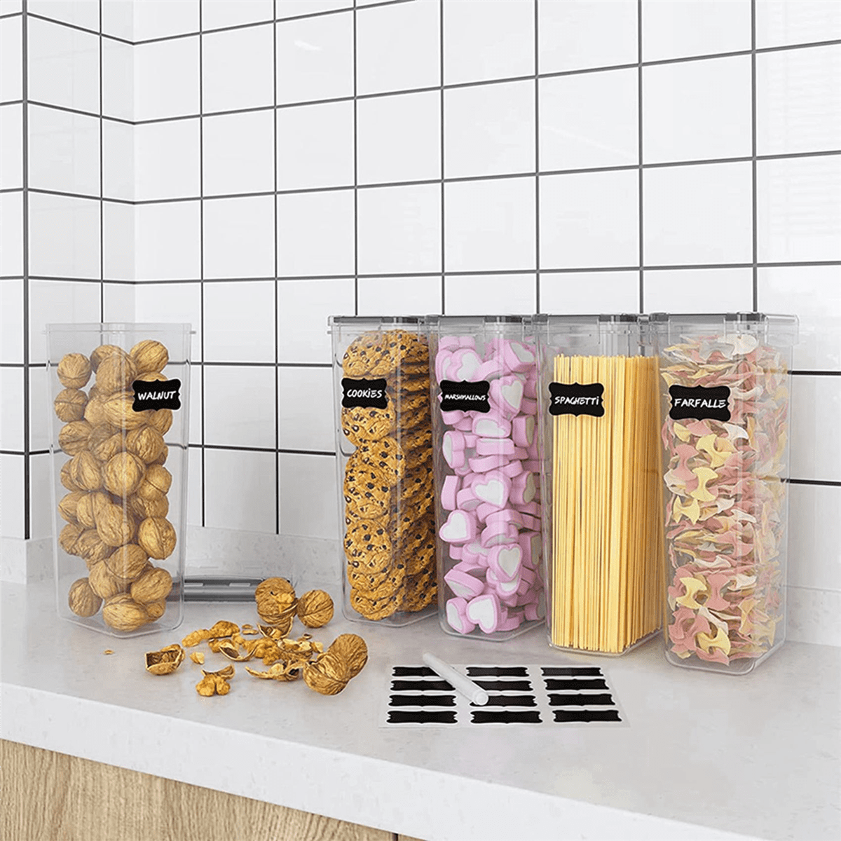 Airtight Tall Food Storage Container Set, 4Pcs 2.8L Spaghetti Containers for Pantry Organization and Storage